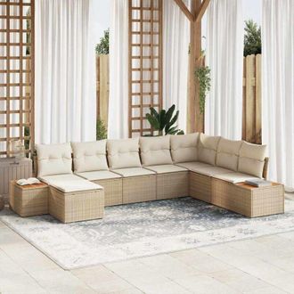 vidaXL Vidaxl - Conjunto De Sof&aacute; De Jard&iacute;n Con Coj&iacute;n 8 Pcs Beige Polirat&aacute;n