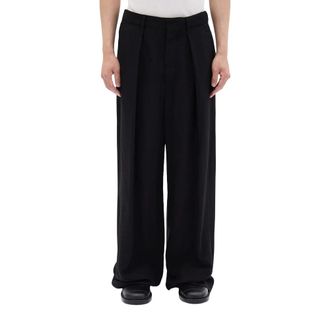 Ann Demeulemeester Wide Trousers, male, Black, Size: M Botel Wide Leg Pleated Trousers