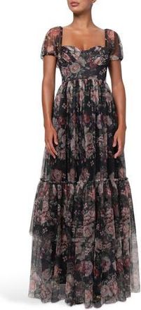 Lulus Jenna Floral Mesh Maxi Dress in Black Floral at Nordstrom Rack, Size X-Small