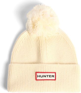 Hunter Arrinay Geribde Pompon Beanie/Sjaal Giftset Unisex Volwassenen Witte Muts & Sjaal Set - Eén maat