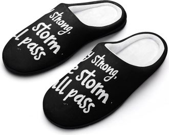 Generic Stay Strong The Storm Wil Pass Mens House Slippers Memory Foam Washable Cotton Slip on Home Shoes