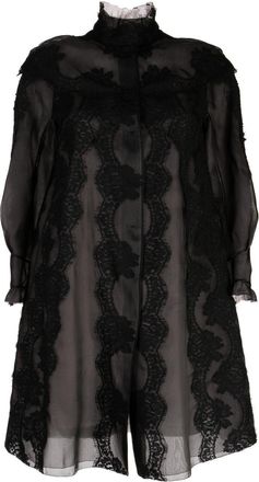 Shiatzy Chen lace organza single-breasted coat - women - Mulberry Silk - 40 - Black