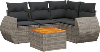 vidaXL Vidaxl - Juego De Sof&aacute;s Jard&iacute;n Con Cojines 5 Pzas Rat&aacute;n Sint&eacute;tico Gris