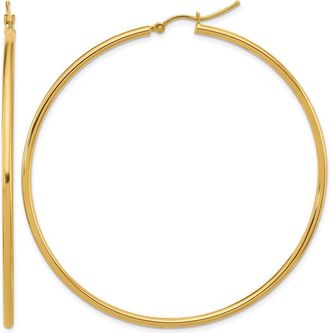 Diamond2Deal 10k Yellow Gold 2x60mm Lightweight Tube Hoop Earrings