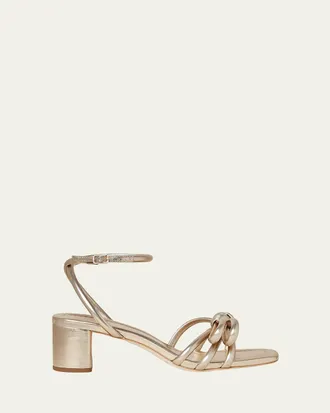 Loeffler Randall Mikel Metallic Bow Ankle-Strap Sandals