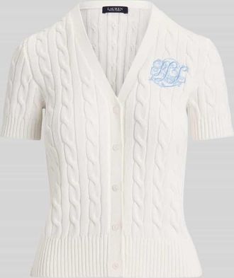 Lauren Ralph Lauren Regulat Fit Strickjacke mit kurzem Arm aus reiner Baumwolle in Weiss, Gr&ouml;&szlig;e XL