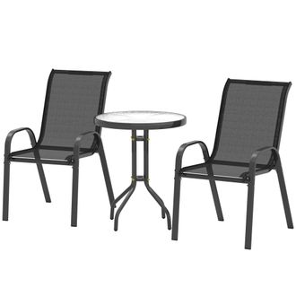 OUTSUNNY Set Da Giardino Composto Da 3 Pezzi: 2 Sedie Da Giardino (54 X 71 X 93 Cm) E Un Tavolo Rotondo (&oslash; 60 X 71 Cm) In Acciaio Nero