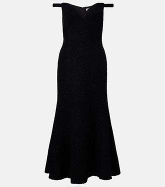Self Portrait Off-shoulder boucle midi dress