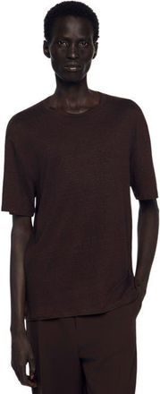 Sandro Linen T-shirt in Black Brown at Nordstrom, Size Xx-Large
