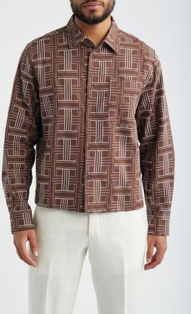 Percival Shashiko Embroidered Button-Up Shirt in Brown at Nordstrom, Size Xx-Large