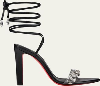Christian Louboutin 100mm Fanny Jolly Embellished Leather Ankle-Wrap Sandals