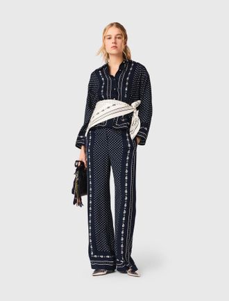 Maje Printed Fluid Trousers - Navy Dot Bandana Print - Maje