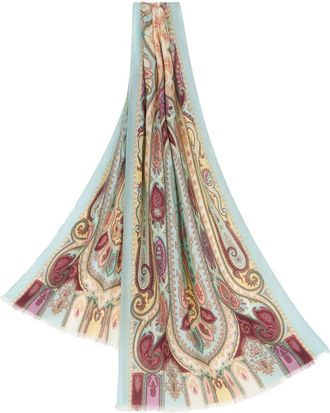 Etro paisley-print frayed-edge cashmere-blend scarf - women - Silk/Cashmere - One Size - Blue
