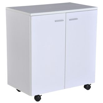 HOMCOM Homcom - Mesa Armario M&oacute;vil Mueble Tv De Madera Oon Ruedas Y 2 Puertas Consola Cajonera