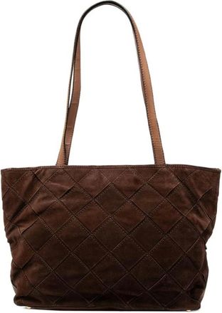 Bottega Veneta Pre-owned Tote Bags, female, Brown, Size: ONE SIZE Pre-owned Vintage Suede Woven Tote Bag