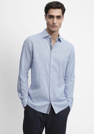 Cinque Langarmhemd CINQUE CISTEVEN, Herren, Gr. XL, N-Gr, blau (hellblau), Web, Obermaterial: 65% Leinen, 35% Baumwolle, unifarben, regular fit, Manschette, 