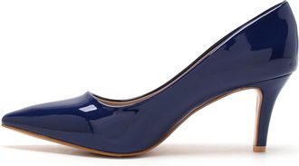 Generic Womens Court Shoes Low Heels Pointed Toe Office Work Mid Heel Pumps Wedding Shoes for Women Ladies UK, Navy Patent-7