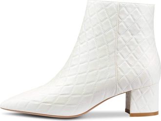 Castamere Womens Boots Chunky Block Heel Ankle Boots Zippers Booties 2IN Mid Heel White Cream Pu Shoes UK 5.5/6