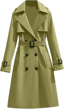 Generic Trench Coats for Women UK Long Winter Coat with Belt Classic Double Breasted Elegant Overcoat, Windproof Notch Lapel Windbreaker Jacket Casual Outerwe