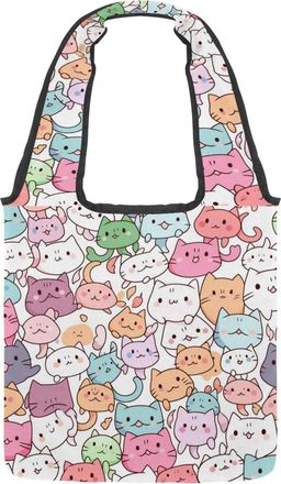 Generic Colorful Cartoon Kitten Reversible Canvas Shoulder Tote - Double-Sided Print, 12oz Cotton, 27cm Drop, Fold-Flat Bag for Travel, Shopping, Street Outin