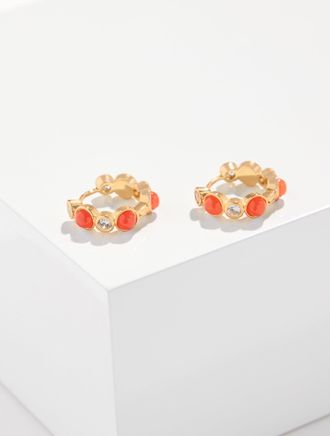 Talbots Demure Dots Hoop Earrings - Bright Coral/Gold - 001 Talbots