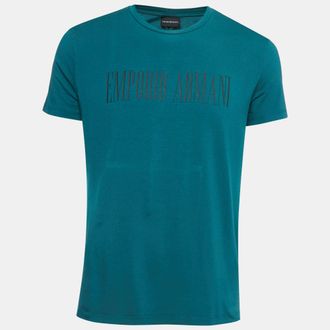Emporio Armani Dark Green Logo Print Cotton Half Sleeve T-Shirt