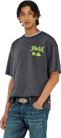 Diesel Cotton T-shirt with flock graphic - T-Shirts - Man - Grey