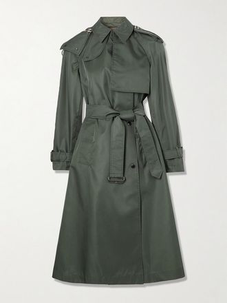 Burberry Trench In Shell Con Cintura E Cappuccio - Verde
