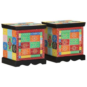 Berkfield Home Bedside Cabinet 2 pcs Multicolour 40x35x45 cm Solid Wood Mango | Size: 40 x 35 x 45 cm