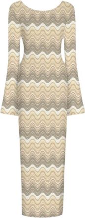 MC2 Saint Barth Lange jurk met lange mouwen Sea Wave - Dames - Maxi kleedjes - Beige - S - Kleedjes