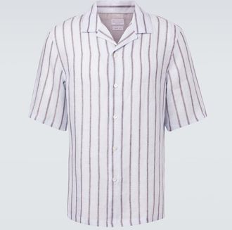 Brunello Cucinelli Striped linen bowling shirt