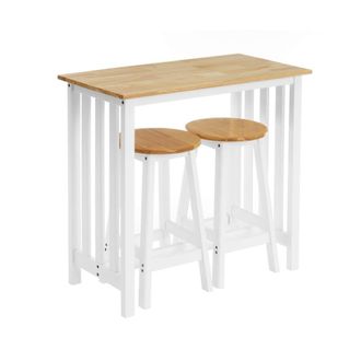 Unimasa Set de mesa alta y 2 taburetes de madera y MDF blanco