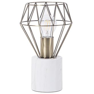 Beliani Beliani - L&aacute;mpara De Mesa Luz De Noche Dorada Metal Pantalla De Jaula De Diamantes Base Redonda Aspecto De M&aacute;rmol Mooni