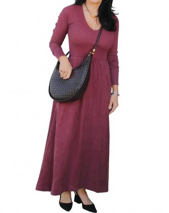 Sundry Long Sleeve Mixed Rib Dress In Mulled Wine