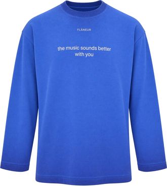 Flaneur Royal Blue Slogan Graphic Long-Sleeve T-Shirt