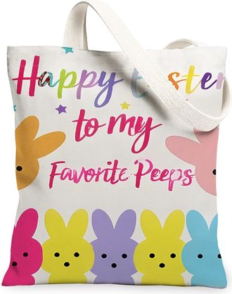 Generic Easter Bunny Canvas Tote Bags, Cute Rabbit Pattern Reusable Grocery Bags, Spring Fun Stylish Lightweight Washable Shoulder, Cute, 13x15 Inch