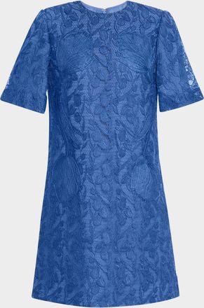 Lela Rose Rachel Tulip Lace Short-Sleeve Mini Tunic Dress