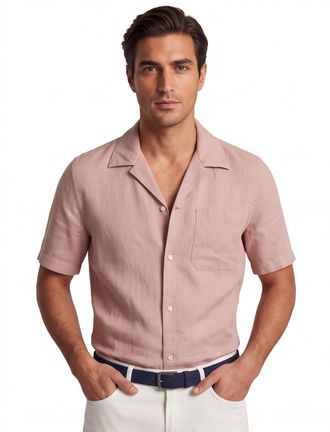 Profuomo Overhemd Profuomo roze effen korte mouw linnen casual
