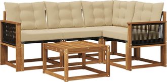 vidaXL Conjunto De Sof&aacute;s De Exterior 5 Uds. Natural Y Beige Vidaxl