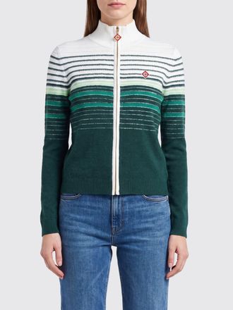 Casablanca Cardigan dolcevita in misto cotone a righe con zip e logo a contrasto