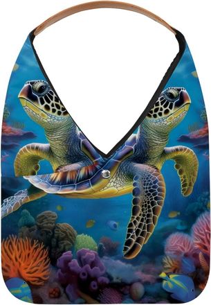 Generic Sunlight Shines Sea Turtle Reusable Lightweight Grocery Bags - Foldable Into Compact Pouch, Washable & Sturdy, Multipurpose for Shopping and Travel