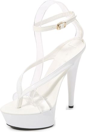 Generic White,3.5 UK,Womens Strappy Sandals Peep Open Toe Ankle Strap Stiletto High Platform Heels Wedding Bridal Party Dress Shoes