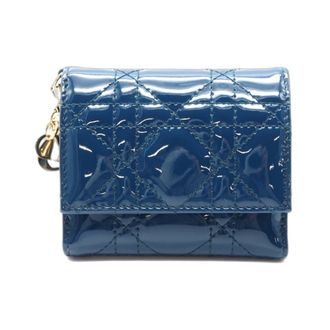 Dior Lady Dior Blue Patent Leather Wallet (Tri-Fold) (Pre-Owned)