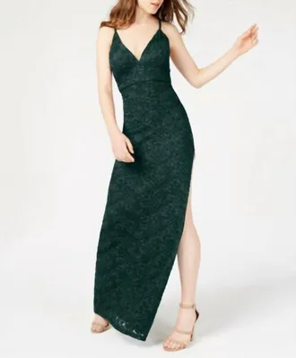 Emerald Sundae Glitter Lace A-Line Dress In Emerald