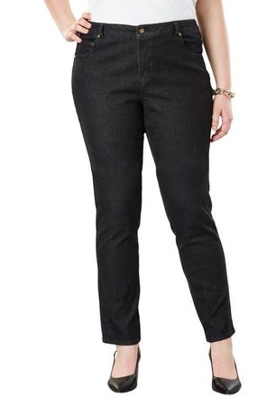 Jessica London True Fit Stretch Denim Straight Leg Jean in Black at Nordstrom, Size 22Short