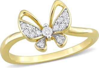 Mimi & Max 1/8ct TDW Diamond Butterfly Design Ring in 10k Yellow Gold