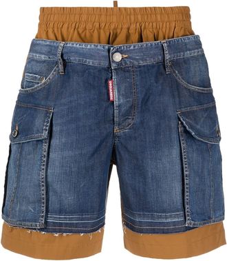 Dsquared2 layered-design denim shorts - men - Elastane/Cotton/Cotton/Polyester - 52 - Brown