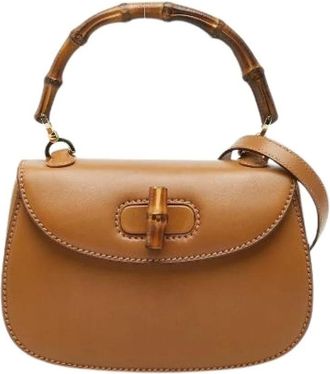 Gucci Pre-owned Handbags, female, Brown, Size: ONE SIZE Pre-owned Bamboo Leather 2way Bag