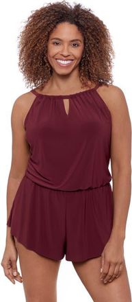 Aqua Green Keyhole Blouson Slimming Swimsuit Romper with Pockets in Currant at Nordstrom, Size Small