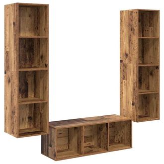 Berkfield Home TV Cabinet Set with Shelf Wall-mounted with Storage 3 pcs Old woo in Brown